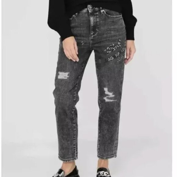 NWT Karl Lagerfeld The Cannes Straight Leg Rhinestone Jean - Picture 1 of 12